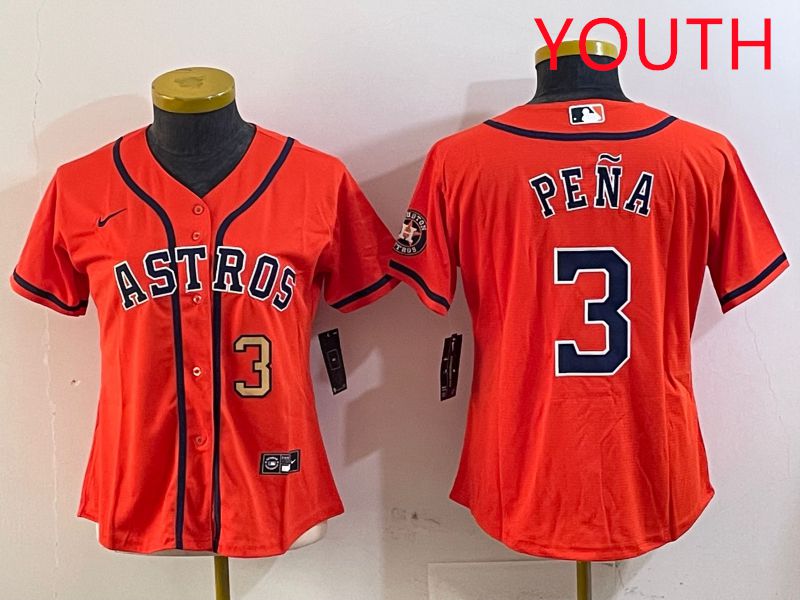 Youth Houston Astros #3 Pena Orange Game 2025 Nike MLB Jersey style 5->youth mlb jersey->Youth Jersey